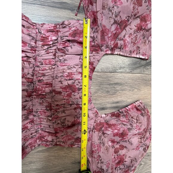 MIAMI For Francescas Whimsical Pink Romanic Floral Puff Sleeve Mini Milkmaid Dre - Picture 7 of 11